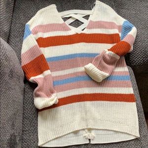 Cozy Striped Lattice Back Sweater